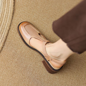 French Style Closed Toe Sandals Womens Chunky Heel Mary Jane Shoes Summer Square Toe Mid-Heel Roman Shoes 2023 Year ㏇L0529