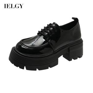 IELGY womens all-match vintage british style lace-up heightening shoes