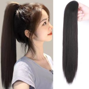 YOCKY 20/24inch Tóc giả đuôi ngựa kẹp Nối tóc đuôi ngựa Kẹp vào Đuôi ngựa Thẳng Dài Phụ kiện tóc Tự nhiên Tóc đuôi ngựa Dành cho trẻ em và phụ nữ