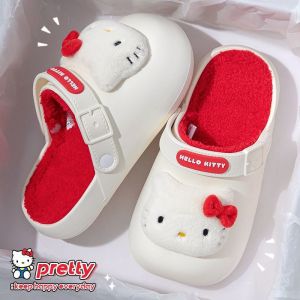 Christmas gifts Kawaii Sanrio Hello Kitty Kuromi Women Slippers Cinnamoroll Cartoon Cute Waterproof Soft Fur Warm Indoor Home Shoes Flip Flops