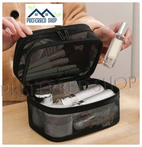 Preferred Shop Deluxe Nylon Double Layer Makeup & Cosmetic Organizer with Transparent Mesh - Portable Travel Accessory Case