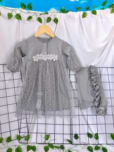Gamis Anak Aisy Set Hijab Aisy ABU SERIES  Usia 0-12 tahun