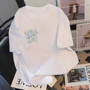 T-Shirt Wanita Lengan Pendek Putih - Motif Huruf Kreatif  Katun Premium Bernapas Tren 2025  Desain Oversize Slim Fit Gaya Korea-Jepang Baju Sehari-hari Nyaman Kerah Bulat Sweet & Hot  Ukuran Besar  Womens Clothing  Kaos Streetwear Untuk Hangout Santai