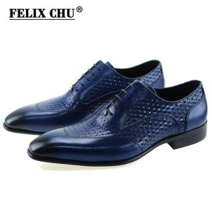 Luxury Genuine Leather Oxford Shoes Men Elegant Office Pointed Toe High Quality Black Blue Lace Up Mens Business Dress Shoes2026