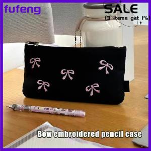 fufeng Ins Style Simple Black Bow Pencil Case Large Capacity Pencil Storage Bag Cosmetic Bag Stationery Organizer School Supplies