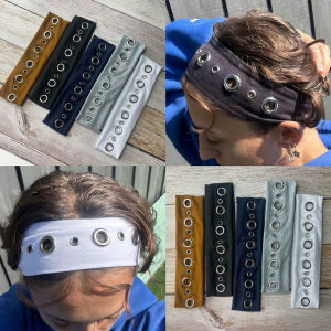 Womens Punk Style Studded Hairband Rock Fabric Hollow Elastic Hairband Retro Sweet Cool Music Festival Solid Colour Headband