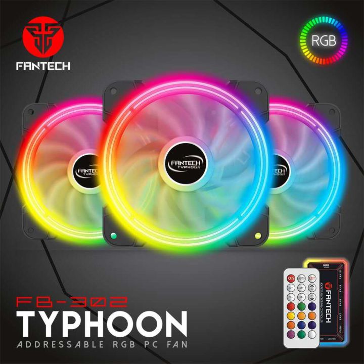Fantech FB302 Typhoon Dual Side RGB Light Loops with Remote Cooling Fan ...