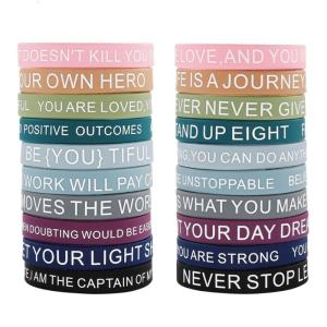 20Pieces Inspirational Silicones Bracelets with Motivational Quote Multiple Colored Wristbands for Kids and Adults