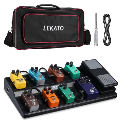 LEKATO Papan Pedal Gitar Pedalboard Kapasitas Besar dengan Ruang Catu Daya Terintegrasi Tas Jinjing dan Pita Perekat