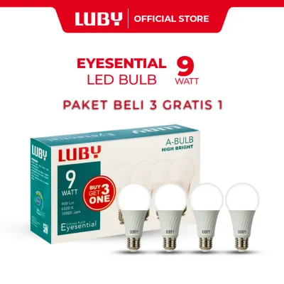 LUBY Lampu Bohlam LED A Bulb Multipack 9 Watt Cahaya Putih Beli 3 Gratis 1 Eyesential