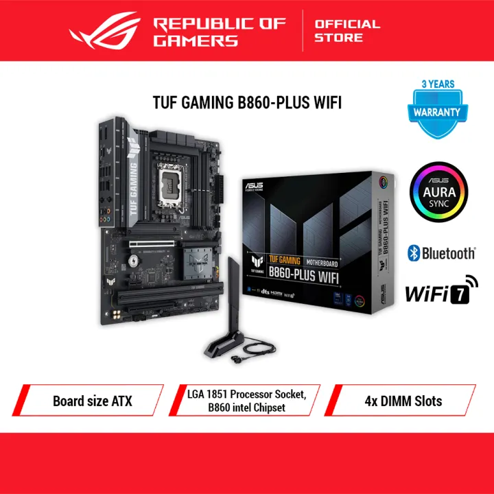 ASUS TUF GAMING B860-PLUS WIFI Intel ATX Motherboard, DDR5, PCIe 5.0, 3x M.2, Wi-Fi 7, 2.5GbE