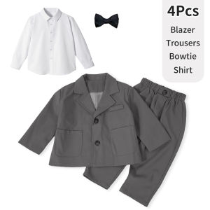 Rolanko Christmas Kids Boys Suit Jacket Pants White Shirt with Bow Set Fashion Leisure Costume Childrens Wedding Birthday Casual Daily Wear