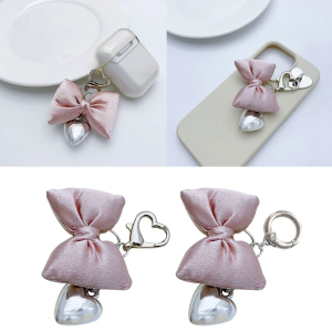 Chic Champagne Pink Keychain with Delicate Bowknot Key Rings Ornament Trendy Decoration for Keys Handbags and Backpacks