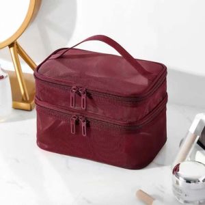 YUNLILI Zipper Mesh Cosmetic Bags 1/2/3 Layers Transparent Double-layer Storage Bag Portable Wash Pouch Perspective Makeup Bag Women