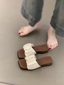 [Free Shipping] Cloud-Shaped Square-Toe Slippers For Women Perfect For Outdoor Wear In Summer A New Style That Pairs Well With Dresses Featuring A One-Strap Design And A Thick Sole
