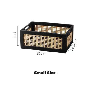 Vintage Rattan Storage Basket Living Room Toy Book Storage Basket Black Storage Basket Desktop Wooden Bamboo Storage Box