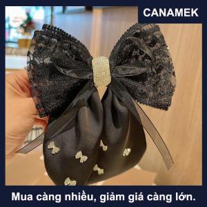 【CANAMEK】 New Kẹp Tóc Satin Vải Trang Trí Bow Rhinestone Màu Đen Kích Thước Lớn Kẹp Tóc Phụ Kiện Cho Phụ Nữ Cô Gái