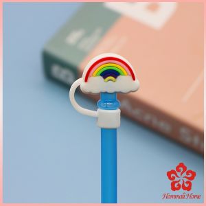 จุกปิดปลายแก้วน้ํา แบบซิลิโคน ลายการ์ตูน ใช้ซ้ําได้ Straw dust cover