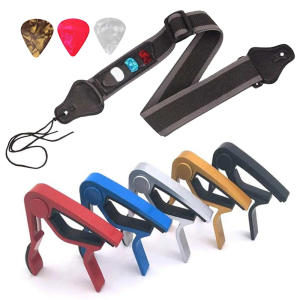 Black Guitar Strap Adjustable with 3 Picks Metal Capo Guitar Ukri Bass Accessories Musical Instrument Accessories