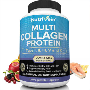 Multi Collagen Supplement 2250 mg - 120 Capsules - Types I II III V X - Anti-Aging Healthy Joints Hair Skin Bones Nails Suitable for Men and Women