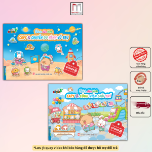 Sách Dán Hình - Combo 2c Capy & chuyến du hành vũ trụ + Capy & công viên giải trí (tặng kèm 2 phòng sticker 3D)
