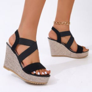 [Free Shipping] WomenS Summer High-Heeled Sandals With A Single-Strap Design Thick Platform Waterproof Sole And Open-Toe Style