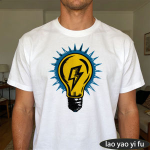 [Local Stock] HBESTY  Lightning Bulb Men Tshirt Retro Light Bulb Lightning Bolt Vintage Distressed Art Print Trendy Daily Mens Short Sleeve Blouse