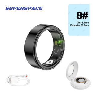 SUPERSPACE Smart Ring Heart Rate Blood Oxygen Sleep Health Monitor Sport Activity Fitness Tracker Ring for Android IOS With Magnetic charging box