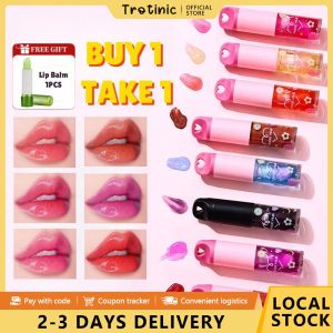Trotinic 【buy1 take 1】PAGE VINE Temperature-sensitive Lipgloss Color-changing Mirror Bubble Lip Glaze Jelly Hydrating Lip Oil Waterproof Non Stick Cup Glass Clear Tint Makeup