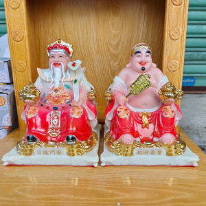 Tượng Thần Tài Thổ Địa Mẫu Ngồi Ghế Bằng Đá Nhập Khẩu Cao Cấp Màu Đỏ 2 Cỡ Cao 22cm Và 24cm.