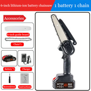 Mini Chainsaw 6 inch Makita Original Cordless Electric 2pc Battery Rechargeable 48v Optional High Power Chainsaw Single Hand Saw Rechargeable Chain Saw Pruning Wood Cutting Home Tool