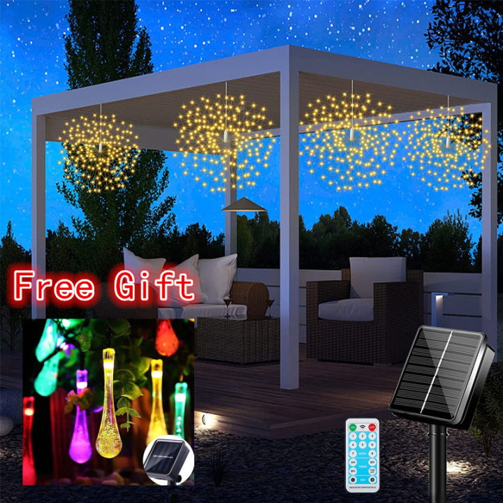 （BUY 1 TACK 1）4 Pack Hanging Solar Firework Lights 480 LED Starburst