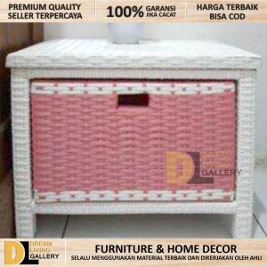 LEMARI RAK ROTAN SINTETIS Meja Bufet TV 43 inci 2 Laci Ruang Tamu Minimalis Modern Murah Terbaru