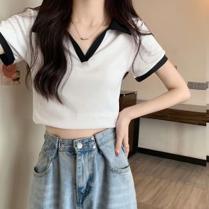 Kaos WanitaT-shirt BJ-3001 Baju Atasan V Neck Kerah Polos Short Sleeve Top Lengan Pendek Crop Top