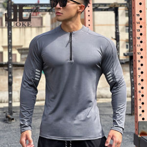 Luoke เสื้อแขนยาวระบายอากาศมีซิปสำหรับผู้ชายคอกลมเดินป่าและออกสนามการฝึกซ้อมบาสเกตบอล