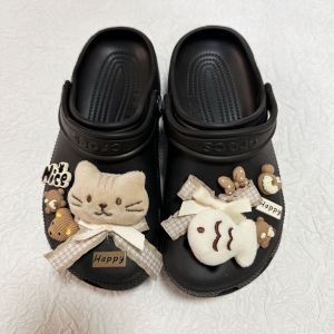 12 Cái/Bộ CROCS jibbitz quyến rũ dễ thương hoạt hình vải nhung 3D Mèo cá có thể tháo rời khóa giày trang trí cho CROCS