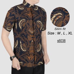 herplusman Batik Pria Modern Kemeja Batik Pria Slim fit F1C15 0risinil Lengan Pendek