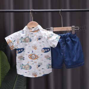 Setelan Kemeja Anak Laki Laki Lengan Pendek Bahan Katun / COD Baju Anak / Set Pakaian Bayi Laki Laki Model Kemeja / Baju Kemeja Anak Laki Laki