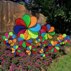 WH [BraveYimu] New Colorful Rain Dazy Flower Spinner Wind Windmill Garden Yard Outdoor Decor New