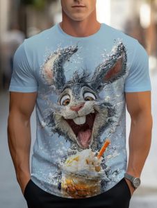 Funny Mens Short-Sleeved T-Shirt Summer 3D Cute Animals Print Round Neck Streetwear Casual Fashion Quick-Drying Mens Clothing