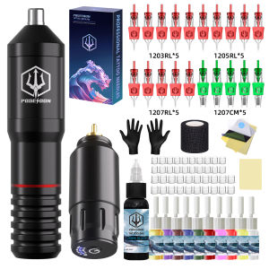POSEIDON Tattoo Pen Kit Tattoo Pen Set Rotary Makeup Tattoo Machine Accessories Tattoo Kit Wired Power Supply Tattoo Practice Skin Tattoo Transfer paper Tattoo Machine Kit For Body Art Accessories Professional Tattoo Pen Kit