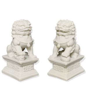 Pair of Fu Foo Dogs Guardian Lion Statues Feng Shui Decor for Home Ward Off Evil Energy