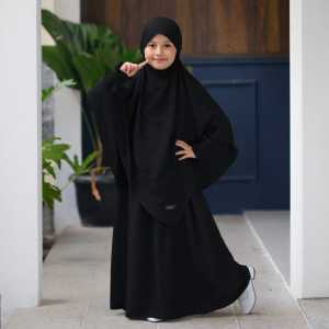 D2BLACK - Gamis Abaya Anak Perempuan French Khimar Nayla Set Hijab Syari Usia 3-12 Tahun