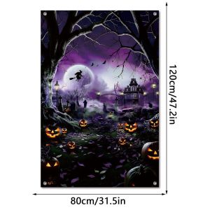MAYIT Thiết kế treo Rèm Halloween Nhiều màu sắc Kích thước lớn Vải treo kinh dị Có thể tái sử dụng Hoa văn in Biểu ngữ cửa sổ giả Trang trí nhà cửa