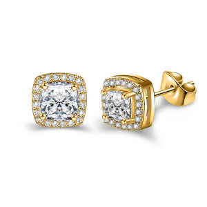 ZS 1Pair 20g CZ Crystal Square Stud Earrings for Women Girls Stainless Steel Round Earring Rose gold Plated Ear Tragus Helix Piercing Shiny Ear Jewelry