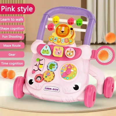 Baby Push Walker Toddler Trolley Sit-to-Stand Walker for Kids Early Learning Educational Musical