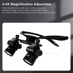 NICEDEN 4X 5X 6X Dentals 48° Wide Angle Binoculars Magnifiers Prevention Cervical Spondylosis Medical Surgical Loupes with 5W Headlamp Lithium Battery 300-600mm