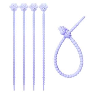 Versatile Sturdy Silicone Cable Ties 5 Count Portable Reusable Cord Wraps with Elegant Color for Household Items