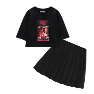 Setelan Celana Rok Korea Style + Baju Crop Anak Perempuan Big Size Motif Born Pink