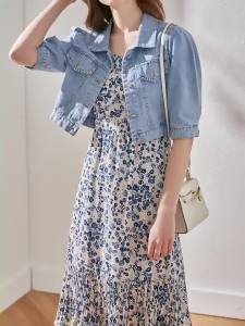 Fashion Buttons Casual Jean Coat Cropped Denim Jacket Women Summer Loose Korean Solid Short Sleeve Turn Down Collar Outerwear2026